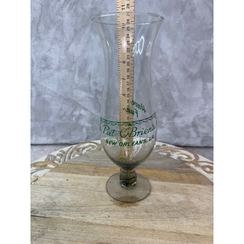 Pat O'Briens New Orleans Hurricane Glass Have Fun Green Logo Souvenir 10 inch